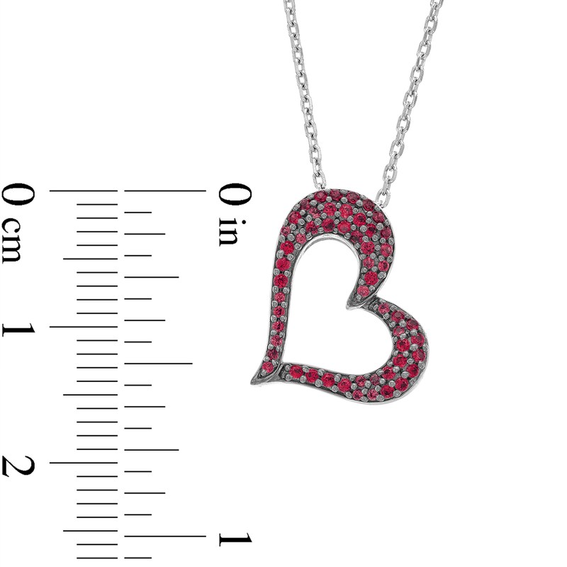 Main Image 2 of Lab-Created Ruby and White Lab-Created Sapphire Reversible Tilted Open Heart Pendant in Sterling Silver