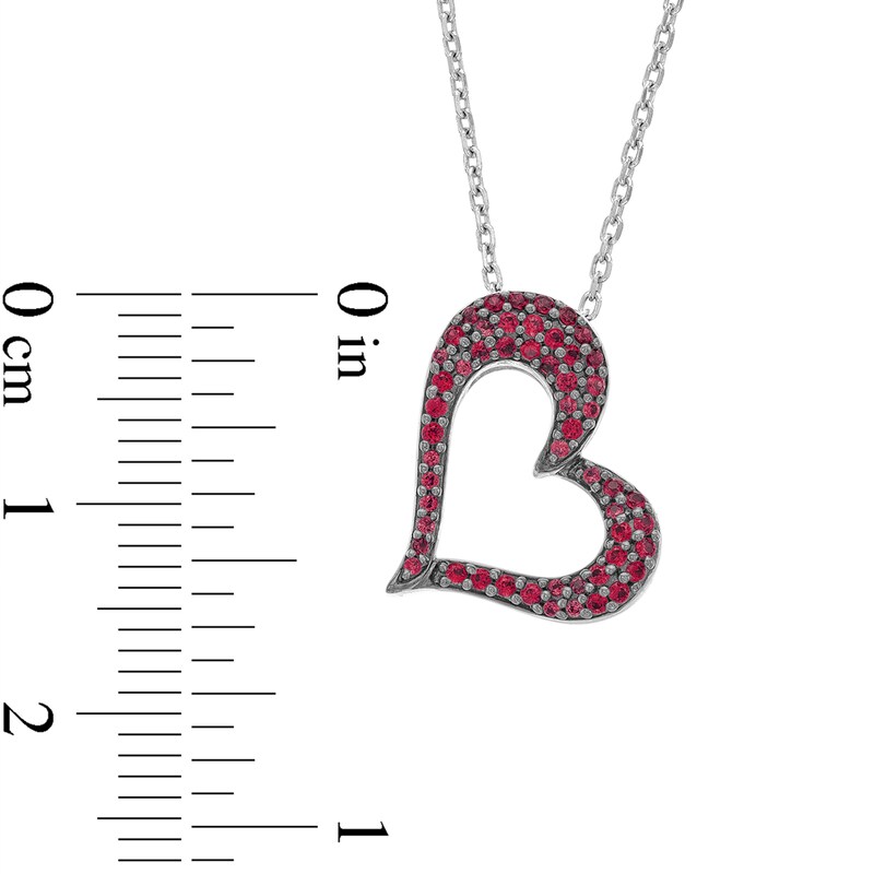 Lab-Created Ruby and White Lab-Created Sapphire Reversible Tilted Open Heart Pendant in Sterling Silver