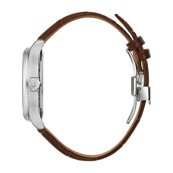 Men's Bulova Wilton Silvertone Watch with Brown Leather Strap (Model: 96B389)