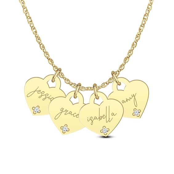 Diamond Accent Engravable Name Four Piece Heart-Shaped Disc Charm Pendant (4 Lines)
