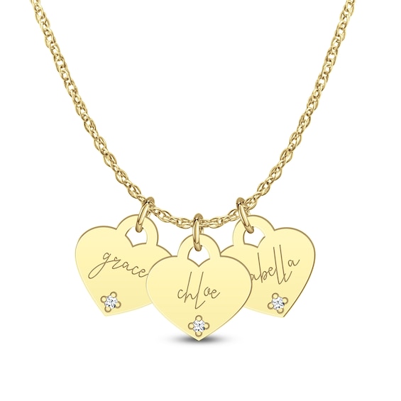 Diamond Accent Engravable Name Three Piece Heart-Shaped Disc Charm Pendant (3 Lines)
