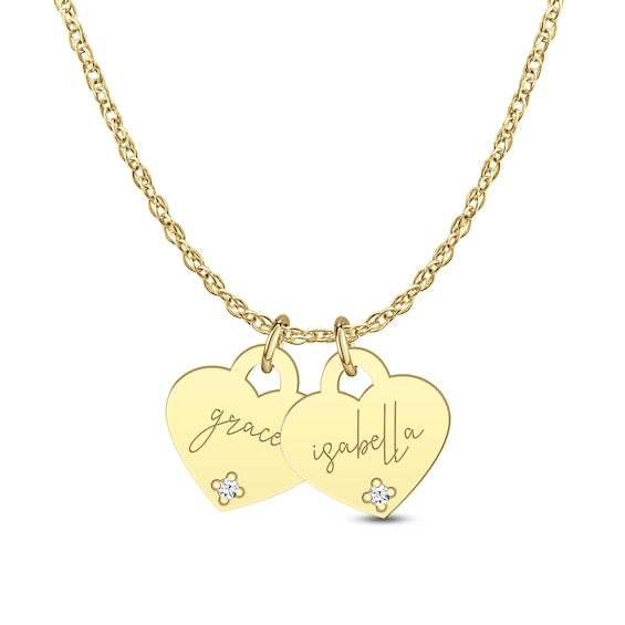 Diamond Accent Engravable Name Two Piece Heart-Shaped Disc Charm Pendant (2 Lines)