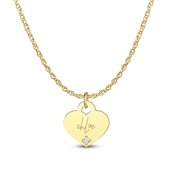 10.0mm Diamond Accent Engravable Name Heart-Shaped Disc Pendant (1 Line)