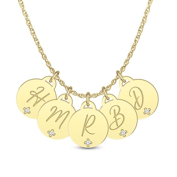 Diamond Accent Engravable Initial Five Piece Disc Charm Pendant (5 Initials)
