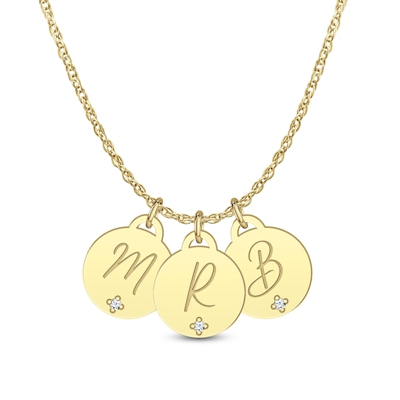 Diamond Accent Engravable Initial Three Piece Disc Charm Pendant (3 Initials)