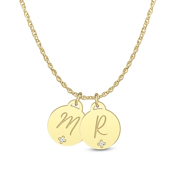 Diamond Accent Engravable Initial Two Piece Disc Charm Pendant (2 Initials)