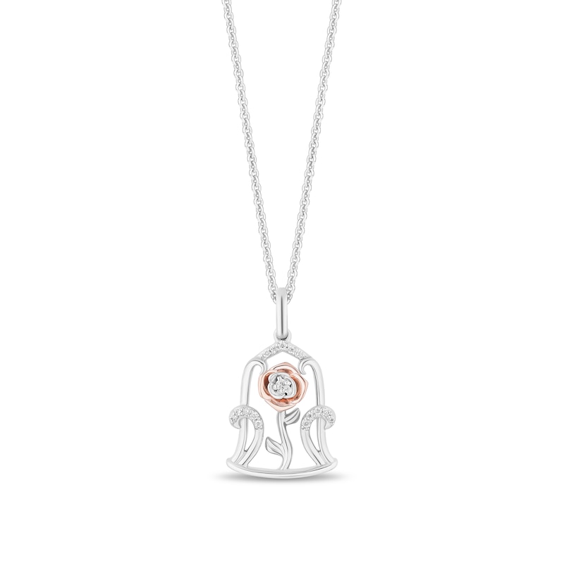 Enchanted Disney Belle 1/8 CT. T.W. Diamond Rose Pendant and Earrings Set in Sterling Silver and 10K Rose Gold