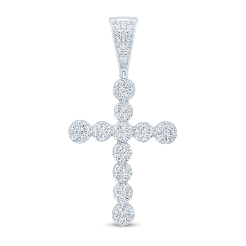 Main Image 1 of 1-1/2 CT. T.W. Diamond Scalloped Cross Necklace Charm in 10K White Gold