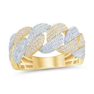 3/4 CT. T.W. Diamond Curb Link Ring in 10K Two Tone Gold