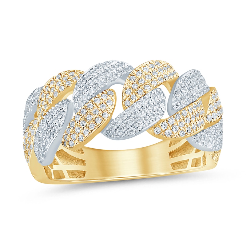 3/4 CT. T.W. Diamond Curb Link Ring in 10K Two Tone Gold