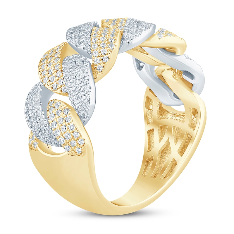 Main Image 2 of 3/4 CT. T.W. Diamond Curb Link Ring in 10K Two Tone Gold