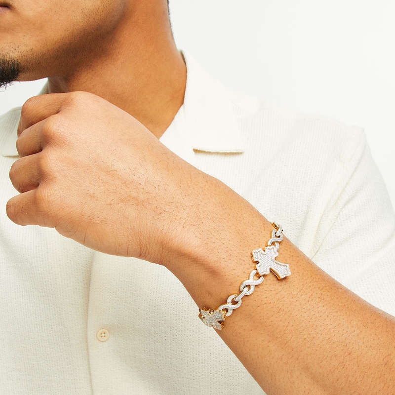Main Image 2 of 2 CT. T.W. Diamond Gothic-Style Cross Infinity Chain Link Bracelet in 10K Gold - 8.5"