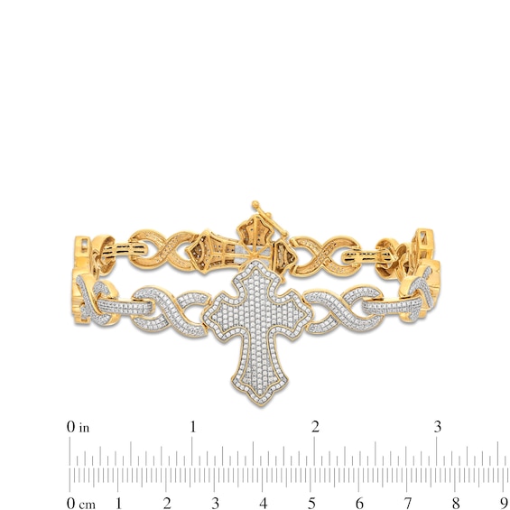 2 CT. T.w. Diamond Gothic-Style Cross Infinity Chain Link Bracelet in 10K Gold - 8.5"