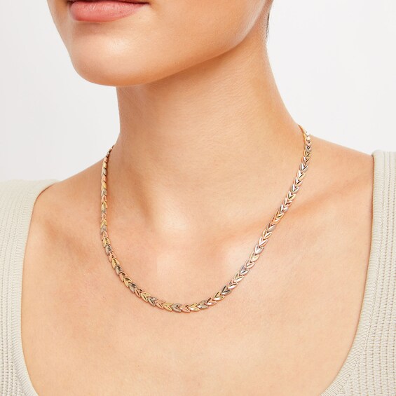 Heart Link Necklace in 14K Tri-Tone Gold