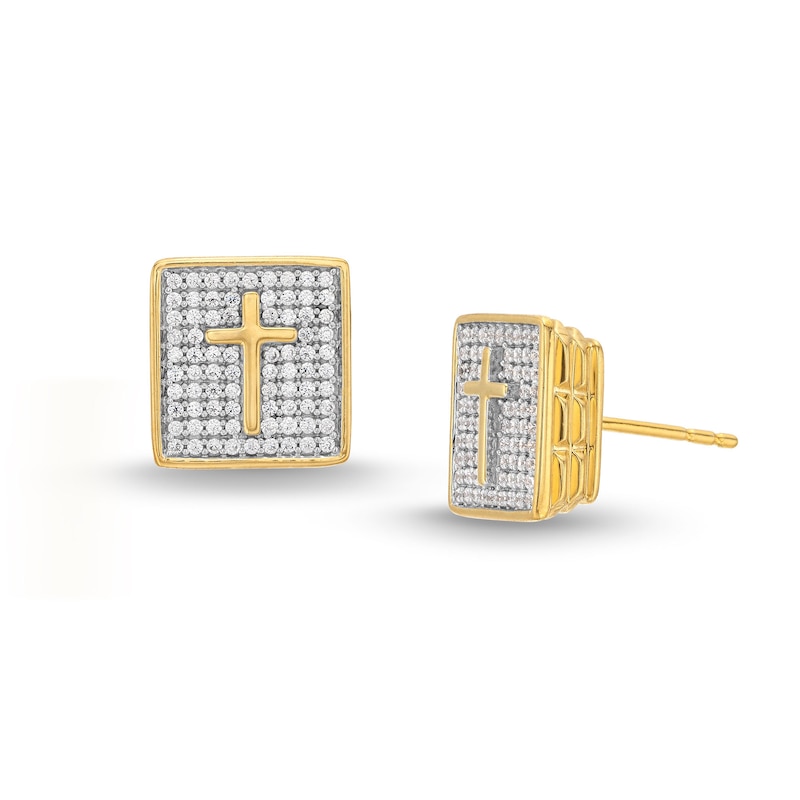 Main Image 1 of 1/2 CT. T.W. Diamond Cross Square Stud Earrings in 14K Gold