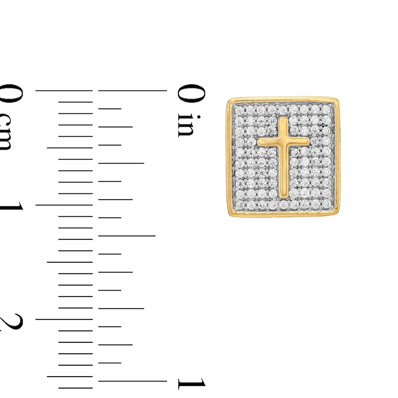 Main Image 3 of 1/2 CT. T.W. Diamond Cross Square Stud Earrings in 14K Gold