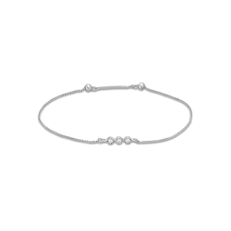 Main Image 1 of 1/10 CT. T.W. Diamond Three Stone Bolo Bracelet in Sterling Silver - 9.5"