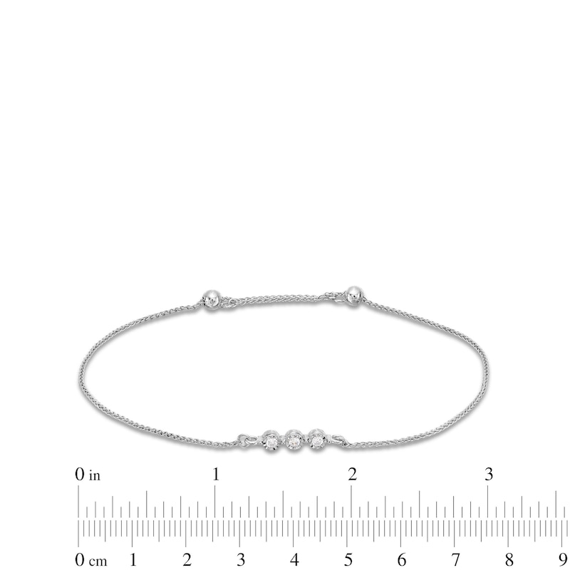 Main Image 3 of 1/10 CT. T.W. Diamond Three Stone Bolo Bracelet in Sterling Silver - 9.5"