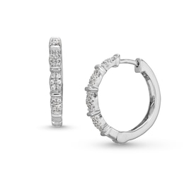 1/10 CT. T.W. Multi-Diamond Station Hoop Earrings in 10K White Gold