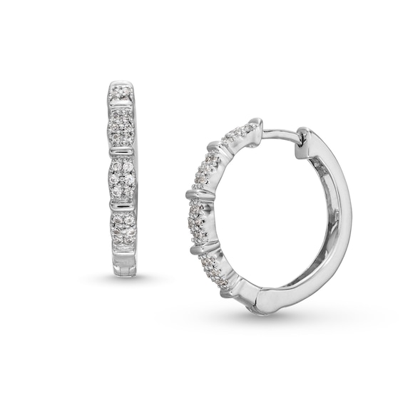 1/10 CT. T.w. Multi-Diamond Station Hoop Earrings in 10K White Gold