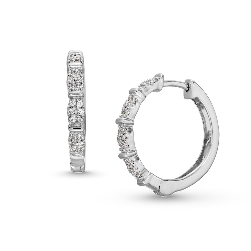 Main Image 1 of 1/10 CT. T.W. Multi-Diamond Station Hoop Earrings in 10K White Gold