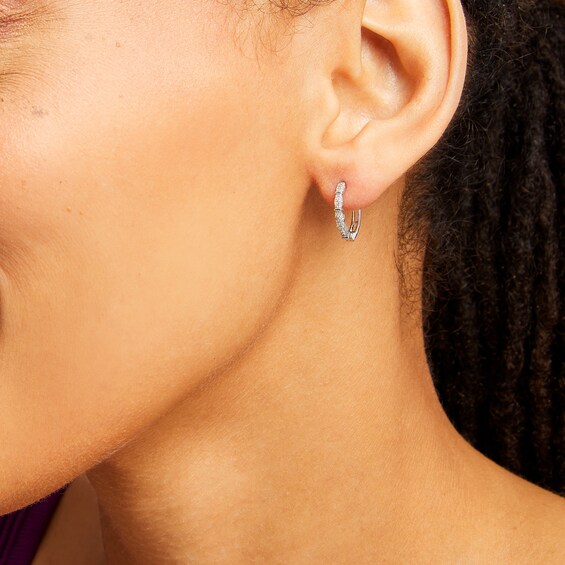 1/10 CT. T.w. Multi-Diamond Station Hoop Earrings in 10K White Gold