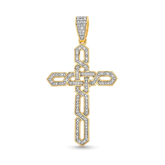 1/5 CT. T.w. Diamond Open Braid Cross Necklace Charm in 14K Gold