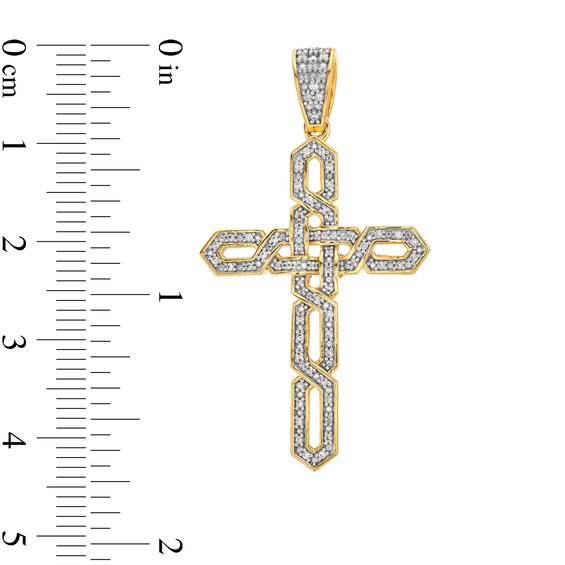 1/5 CT. T.w. Diamond Open Braid Cross Necklace Charm in 14K Gold