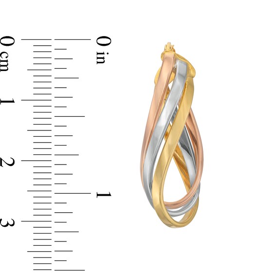Twisting Triple Layered Oval Hoop Earrings in 14K Tri-Tone Gold