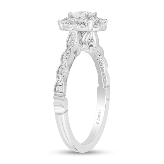 Enchanted Disney Cinderella 3/4 CT. T.w. Princess-Cut Diamond Frame Scallop Shank Engagement Ring in 14K White Gold