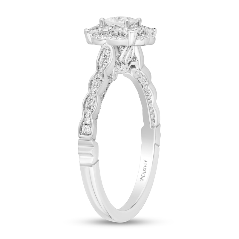 Enchanted Disney Cinderella 3/4 CT. T.W. Princess-Cut Diamond Frame Scallop Shank Engagement Ring in 14K White Gold