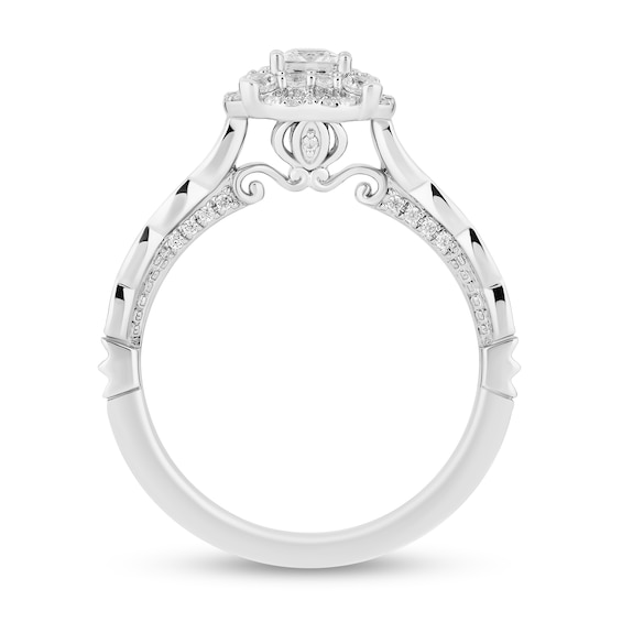 Enchanted Disney Cinderella 3/4 CT. T.w. Princess-Cut Diamond Frame Scallop Shank Engagement Ring in 14K White Gold