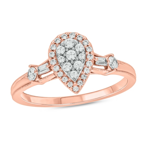 1/3 CT. T.w. Multi-Diamond Pear-Frame Engagement Ring in 10K Rose Gold