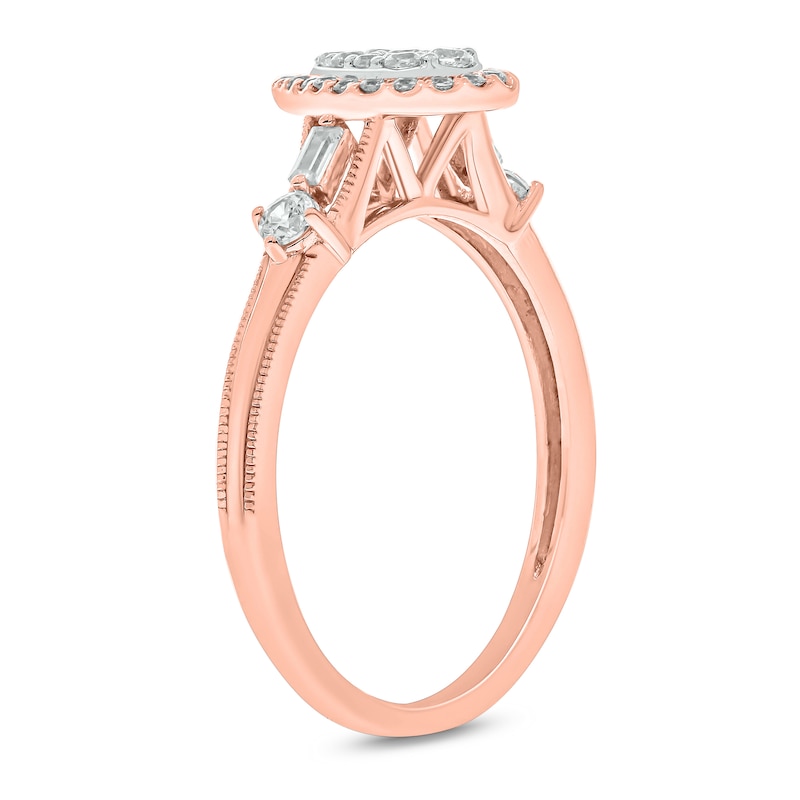 Main Image 2 of 1/3 CT. T.W. Multi-Diamond Pear-Frame Engagement Ring in 10K Rose Gold