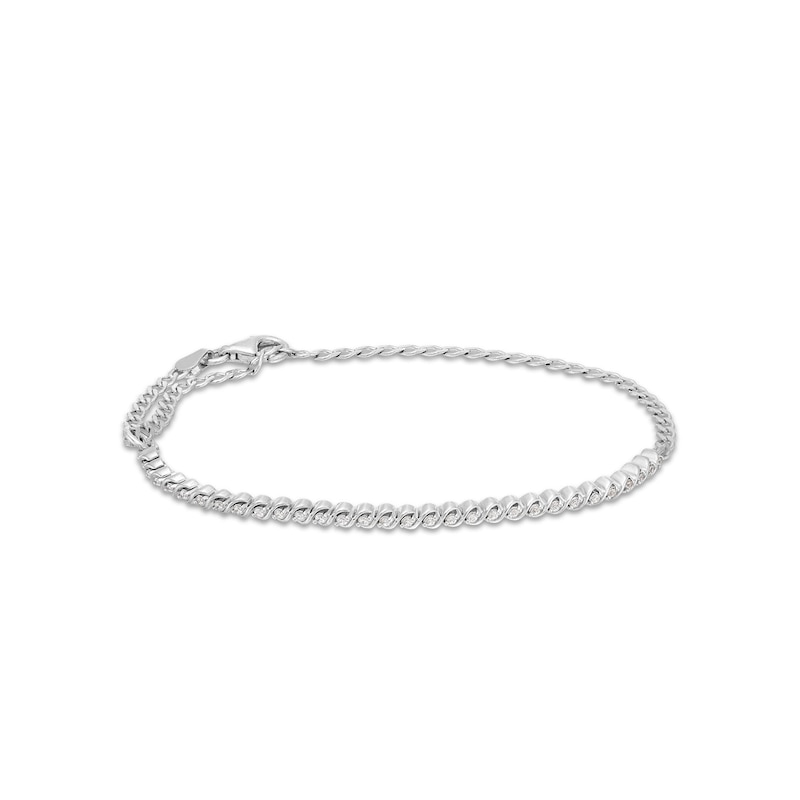 Main Image 1 of 1/6 CT. T.W. Diamond Curb Chain Bracelet in Sterling Silver - 9"