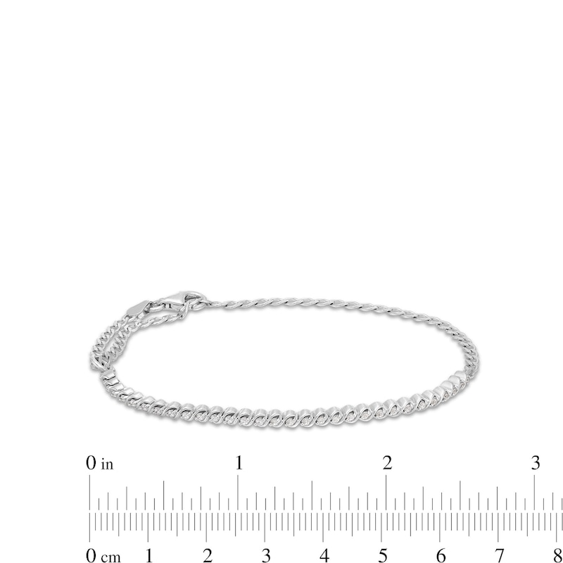 Main Image 3 of 1/6 CT. T.W. Diamond Curb Chain Bracelet in Sterling Silver - 9"