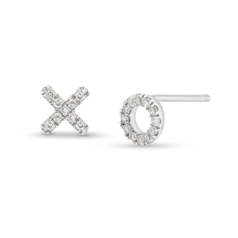 Main Image 1 of 1/10 CT. T.W. Diamond "XO" Mismatch Stud Earrings in Sterling Silver