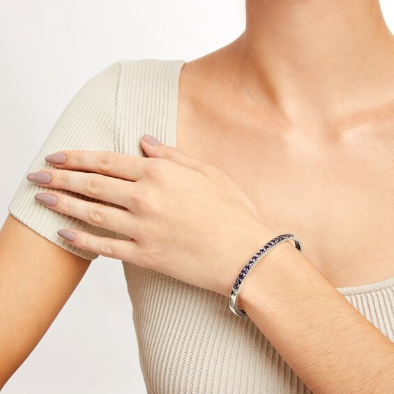 Blue Lab-Created Sapphire Open Bangle in Sterling Silver