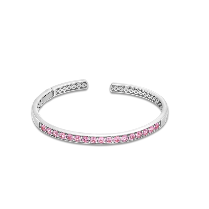 Pink Lab-Created Sapphire Open Bangle in Sterling Silver