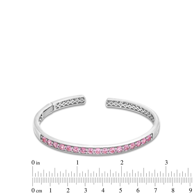 Main Image 3 of Pink Lab-Created Sapphire Open Bangle in Sterling Silver