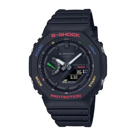 Men's Casio G-Shock Solar Powered Black Resin Strap Watch with Multi-Color Accents (Model: Gab2100Fc-1A)