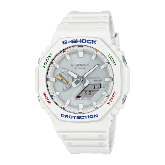 Men's Casio G-Shock Solar Powered White Resin Strap Watch with Multi-Color Accents (Model: Gab2100Fc-7A)