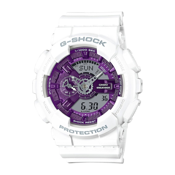 Men's Casio G-Shock White Resin Strap Watch with Metallic Purple Dial (Model: Ga110Ws-7A)