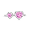 Thumbnail Image 4 of Heart-Shaped Pink and White Lab-Created Sapphire Frame Pendant, Ring and Stud Earrings Set in Sterling Silver - Size 7