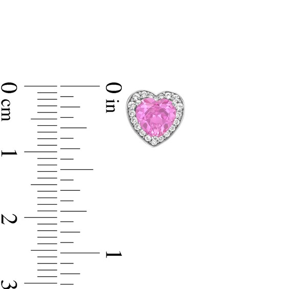 Heart-Shaped Pink and White Lab-Created Sapphire Frame Pendant, Ring and Stud Earrings Set in Sterling Silver - Size 7