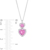 Thumbnail Image 6 of Heart-Shaped Pink and White Lab-Created Sapphire Frame Pendant, Ring and Stud Earrings Set in Sterling Silver - Size 7