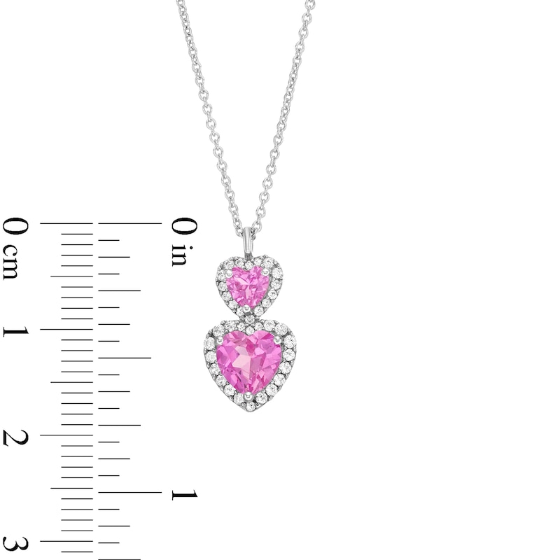 Main Image 6 of Heart-Shaped Pink and White Lab-Created Sapphire Frame Pendant, Ring and Stud Earrings Set in Sterling Silver - Size 7