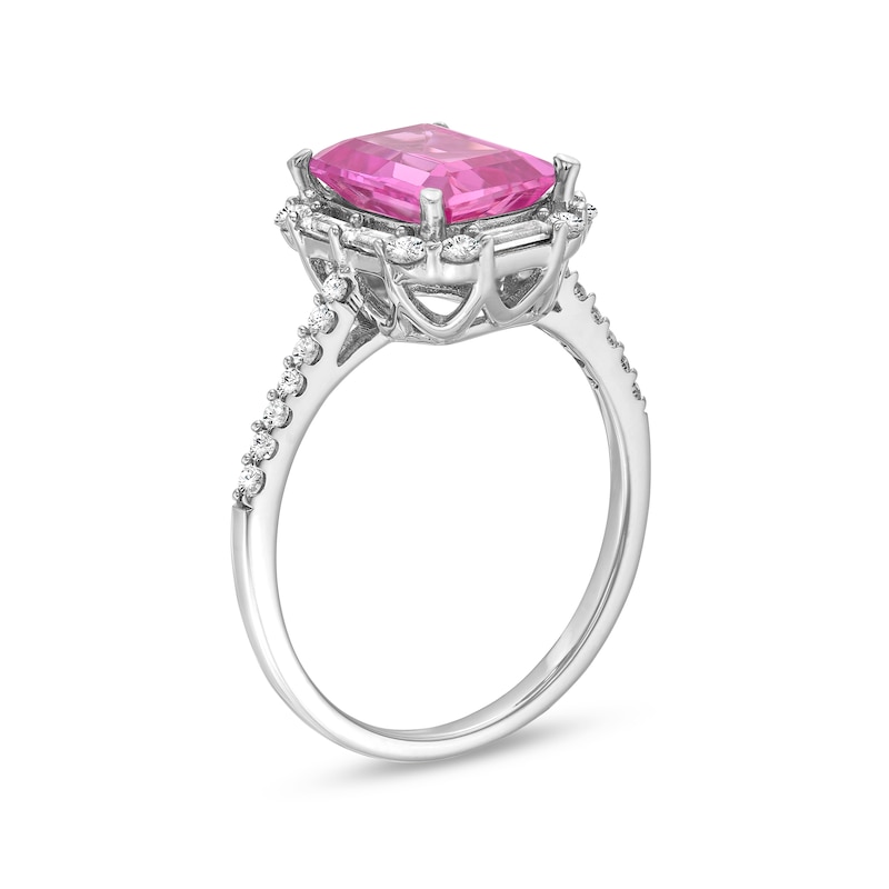 Emerald-Cut Pink and White Lab-Created Sapphire Frame Pendant and Ring Set in Sterling Silver - Size 7