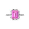 Thumbnail Image 4 of Emerald-Cut Pink and White Lab-Created Sapphire Frame Pendant and Ring Set in Sterling Silver - Size 7
