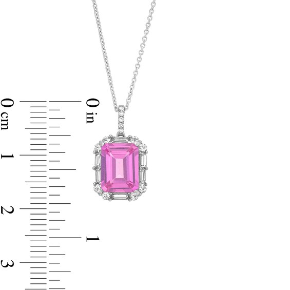 Emerald-Cut Pink and White Lab-Created Sapphire Frame Pendant and Ring Set in Sterling Silver - Size 7